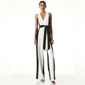Alice + Olivia TESSA V-NECK WIDE LEG JUMPSUIT